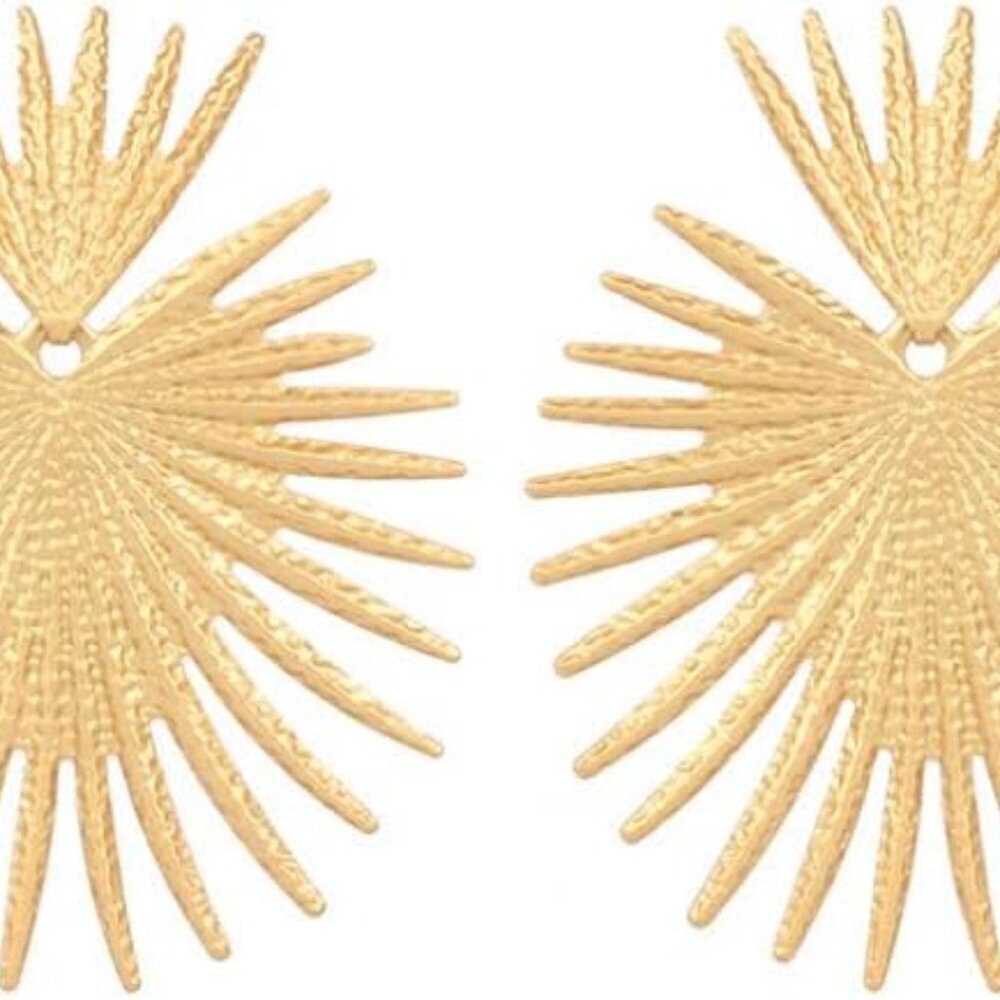 Gold Star Celestial Metal Star Geometric Statement Flower Earrings